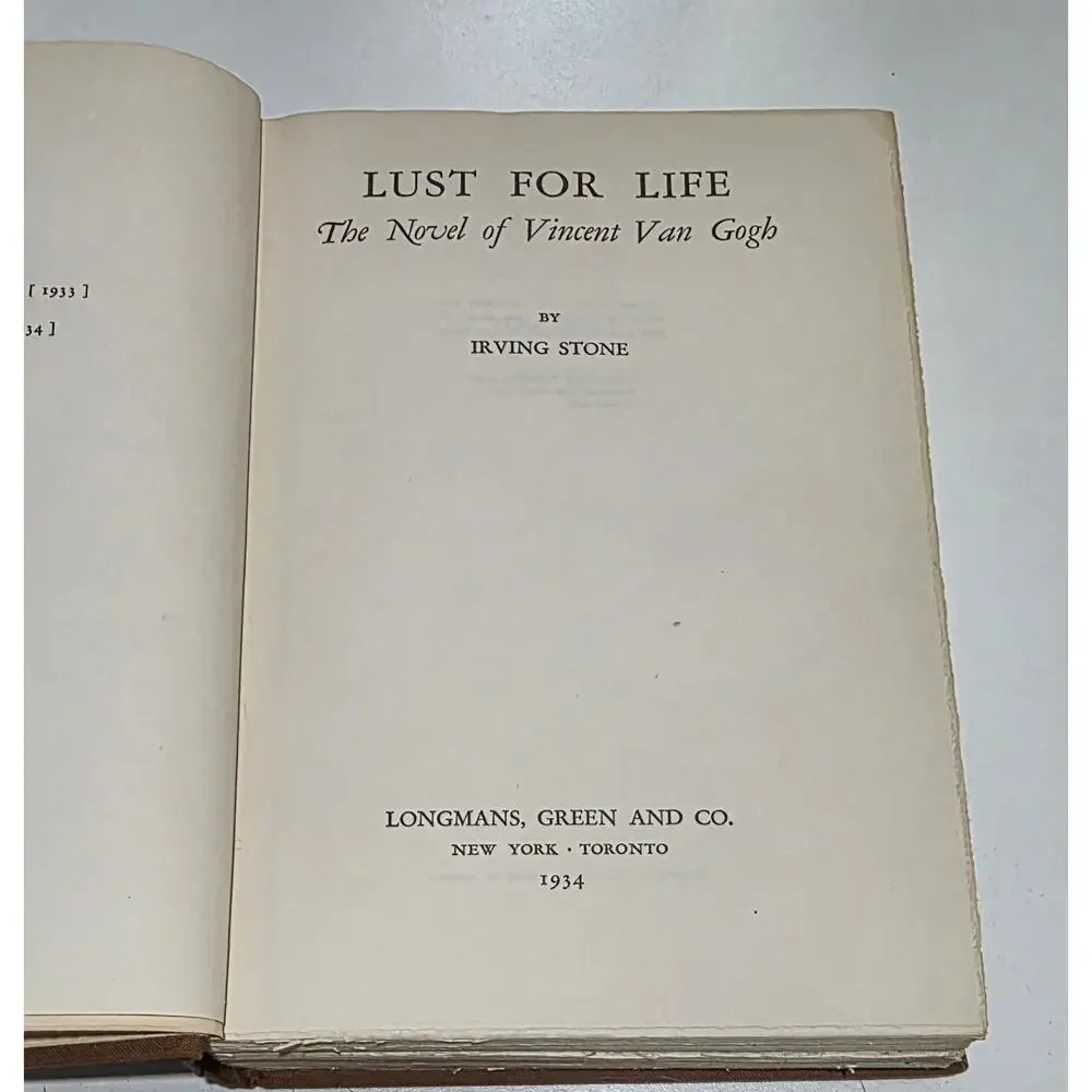 Lust For Life By Irving Stone: 1934 1st Edition 3rd Print